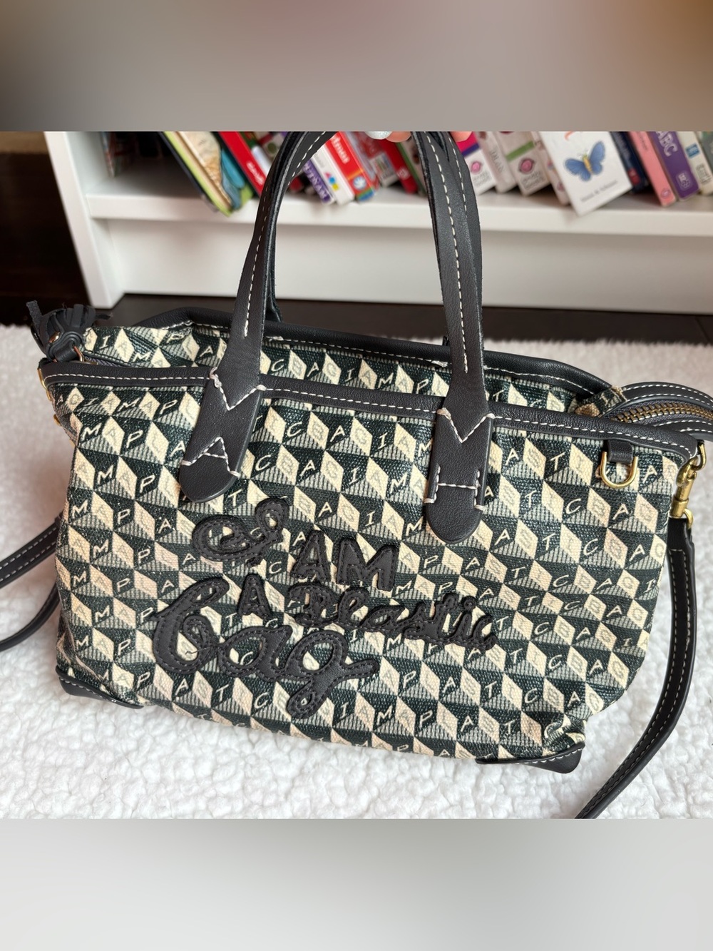 Anya Hindmarch Designer Extra Small I Am A Plastic Bag Monogram Tote Bag Grey